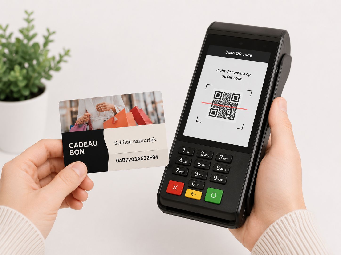 Een handelaar ontwaardt een cadeaubon via de betaalterminal